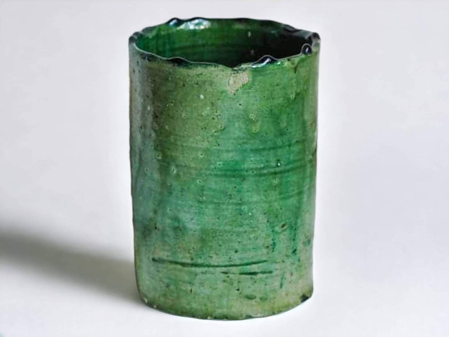 Handmade Moroccan Vintage Shaded Green Glaze Tamegroute Planter/Pot: Unique Ceramic Pottery for Plants