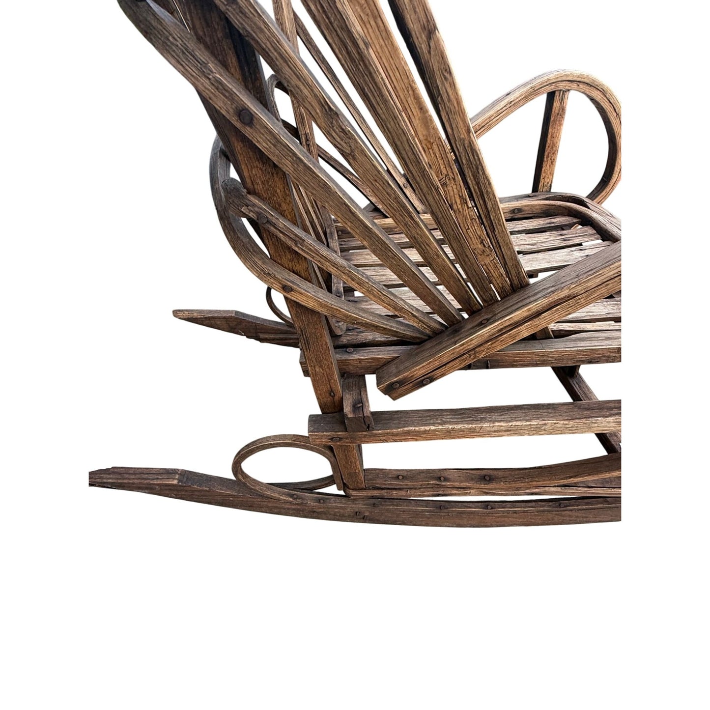 Vintage Adirondack Handcrafted Rattan Rocking Chair With Curved Design