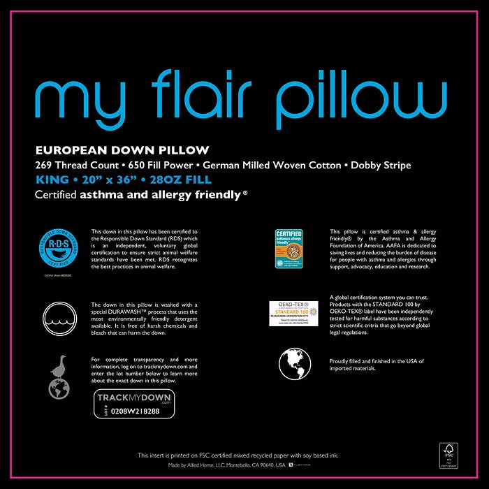 My Flair Asthma & Allergy Friendly Down Pillows - King/Medium