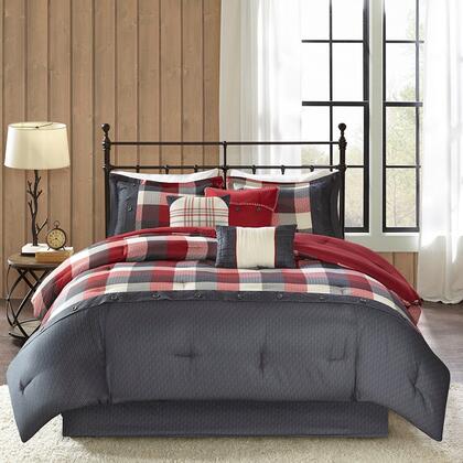 Home Essence Warren Red Herringbone Plaid 7 Piece Comforter Set, King