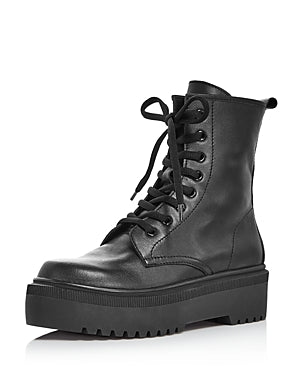 Aqua Womens Logan Leather Lace up Combat Boots Black