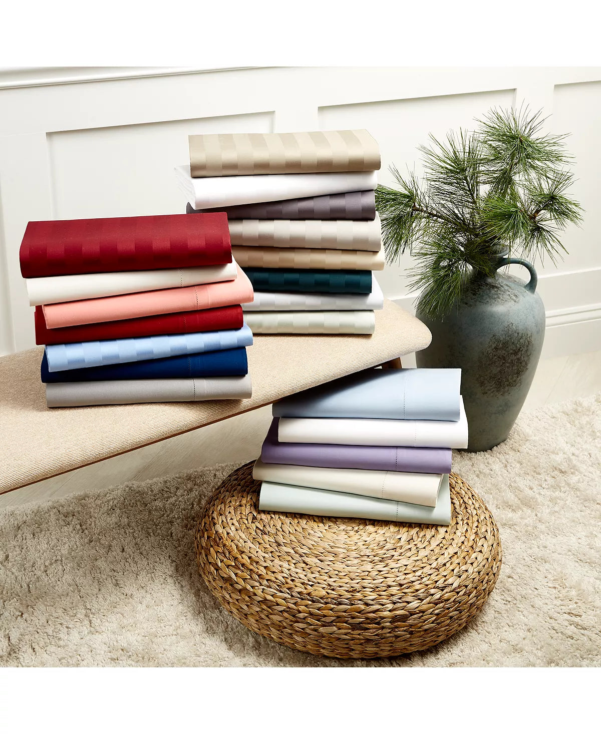 CHARTER CLUB DAMASK 1.5" Stripe Extra Deep Pocket 550 Thread Count 100% Cotton 4-Pc. Sheet Set - Queen - Smoke