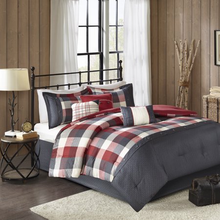 Home Essence Warren Red Herringbone Plaid 7 Piece Comforter Set, King