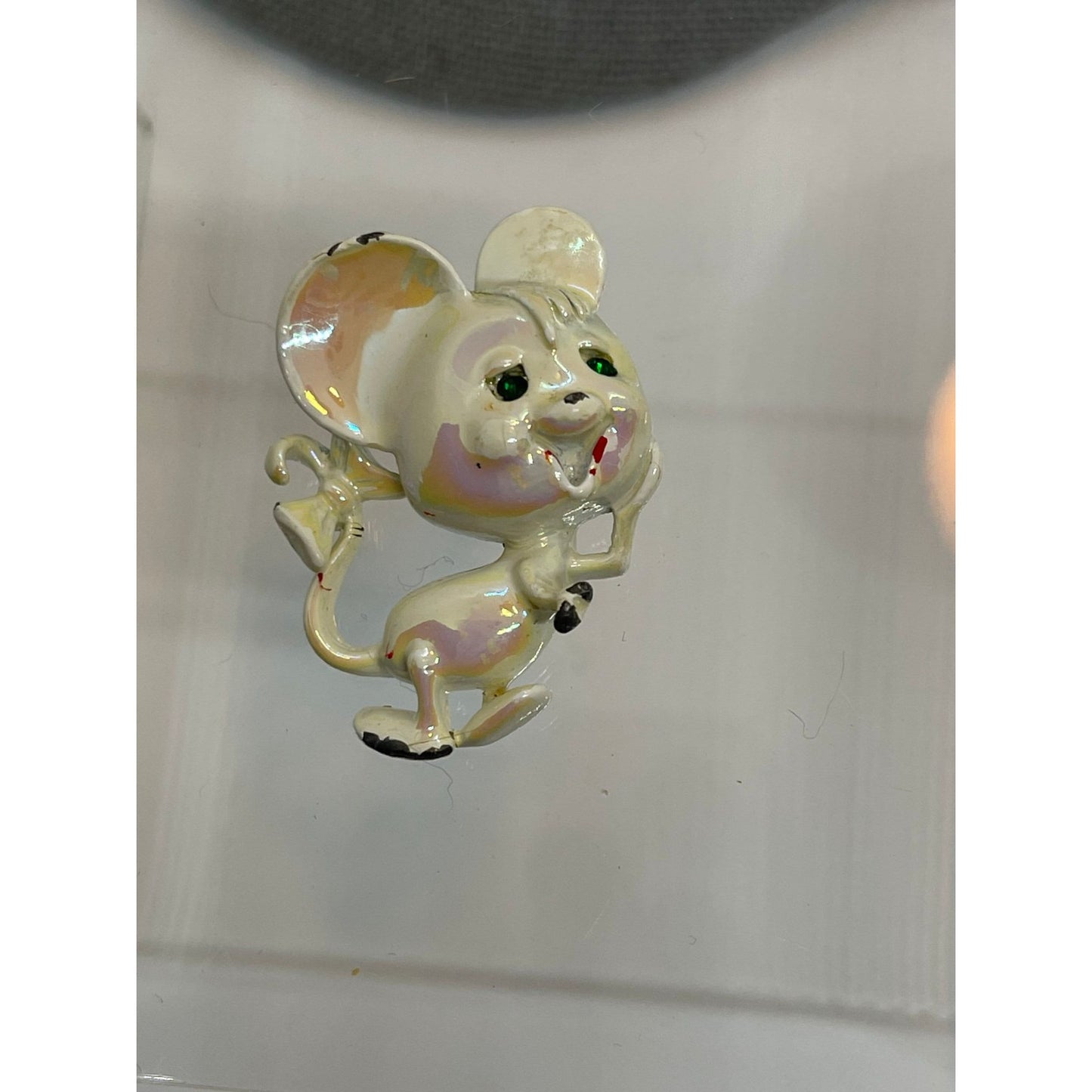 Vintage Cute White Mouse Pin Brooch