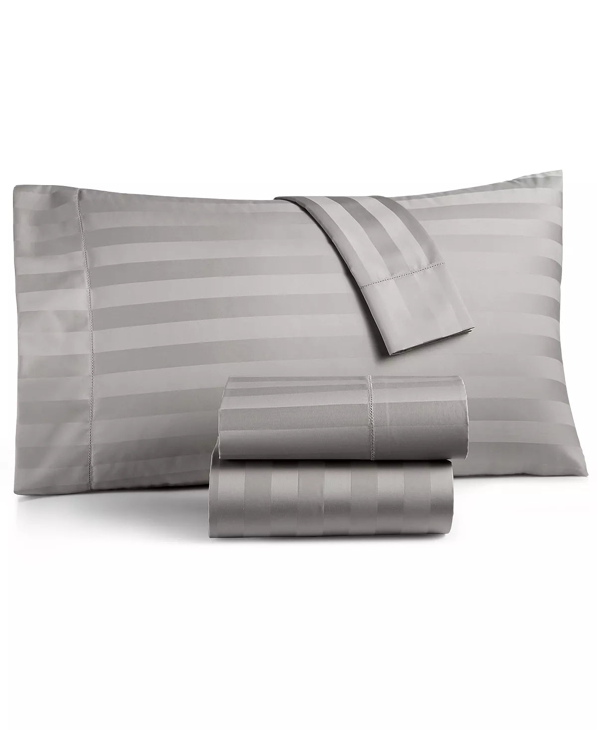 CHARTER CLUB DAMASK 1.5" Stripe Extra Deep Pocket 550 Thread Count 100% Cotton 4-Pc. Sheet Set - Queen - Smoke