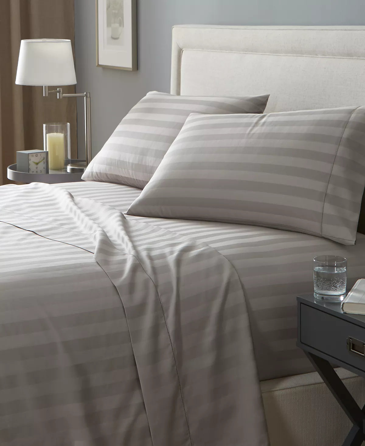 CHARTER CLUB DAMASK 1.5" Stripe Extra Deep Pocket 550 Thread Count 100% Cotton 4-Pc. Sheet Set - Queen - Smoke