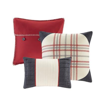 Home Essence Warren Red Herringbone Plaid 7 Piece Comforter Set, King