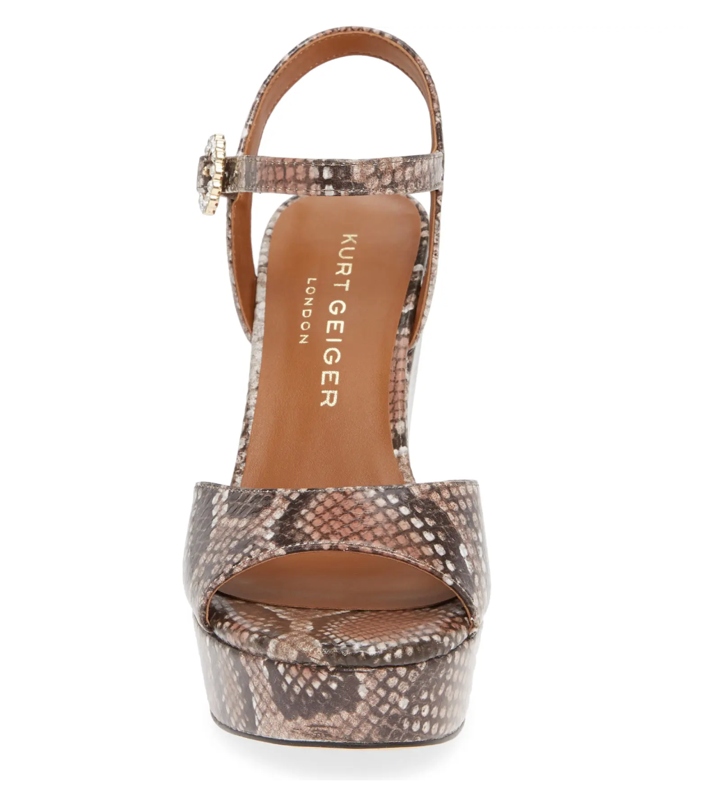 Kurt Geiger Womens Archer Leather Embellished Wedges Brown 6 Medium (B M)