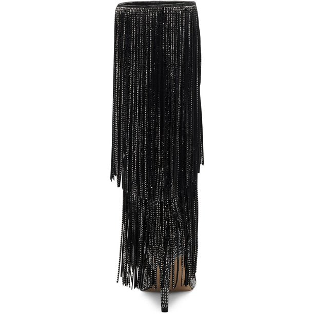 INC International Concepts Ishani Fringe Boots Black Bling 5.5M