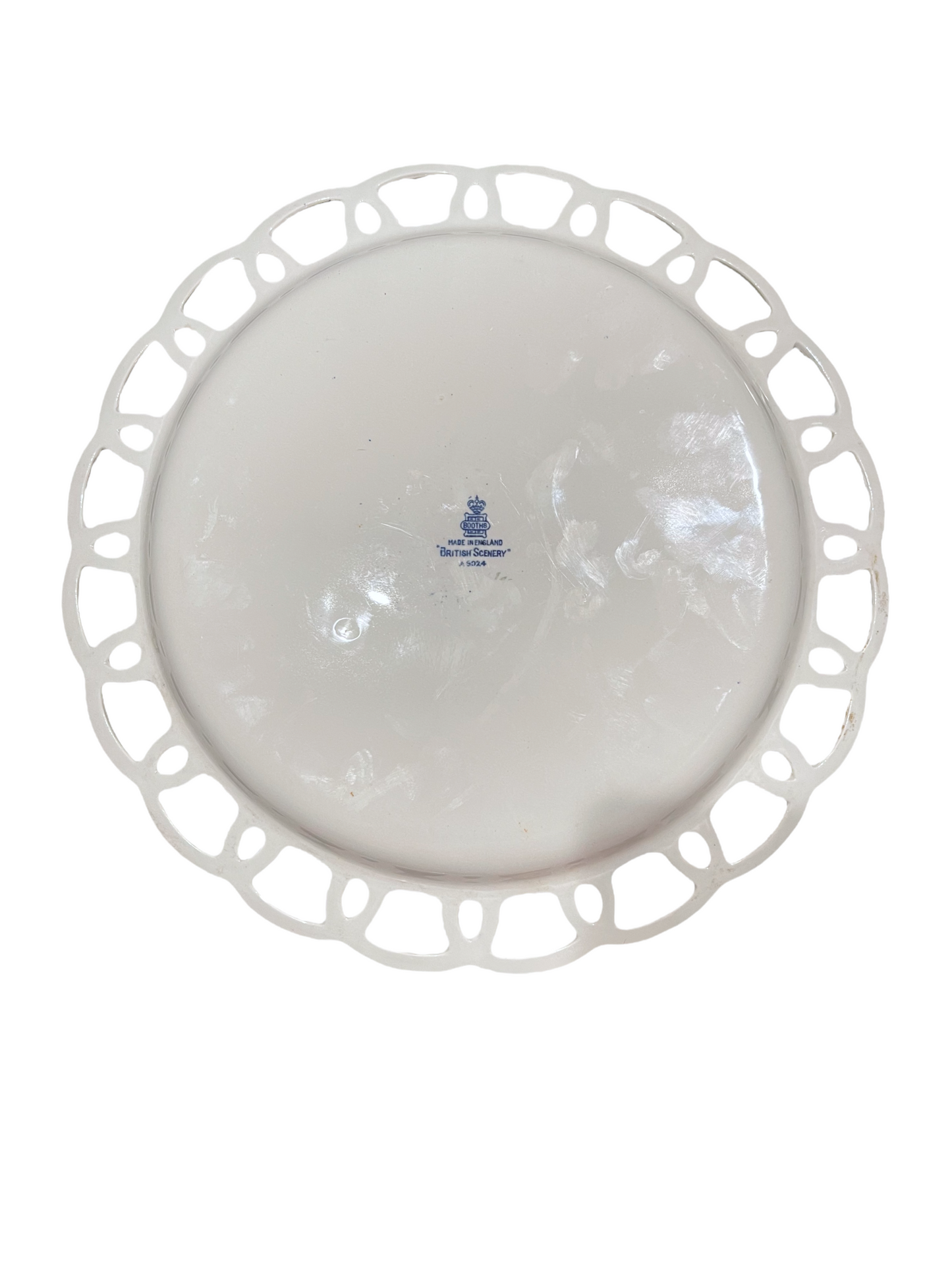 Antique Blue and White Booths “British Scenery” A8024 Pierced Dessert Plate