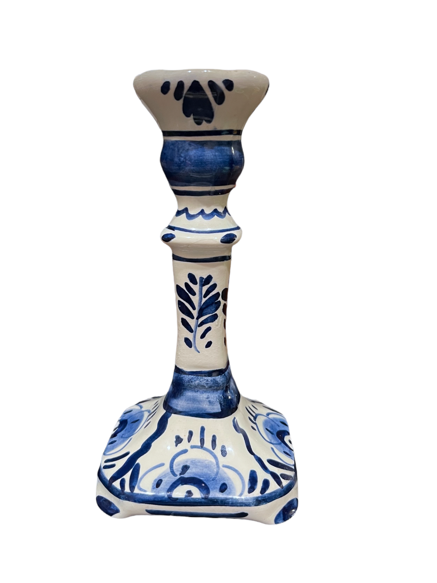 Antique Hand Painted Signed Delfts Blauw Candlestick Holder