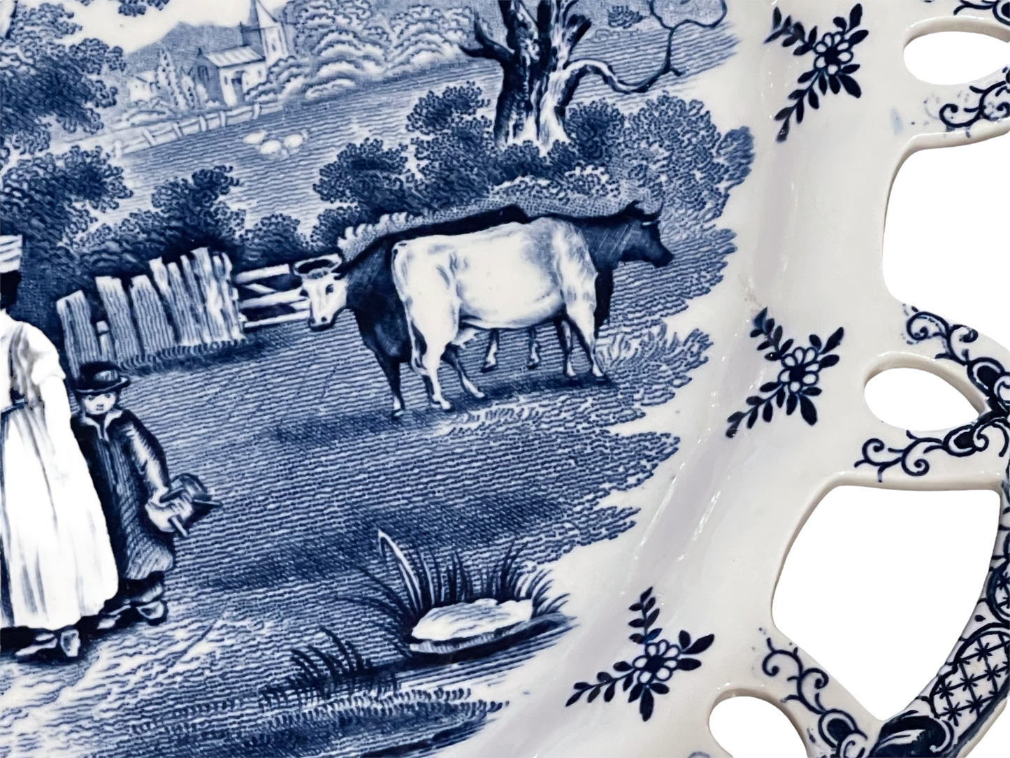 Antique Blue and White Booths “British Scenery” A8024 Pierced Dessert Plate