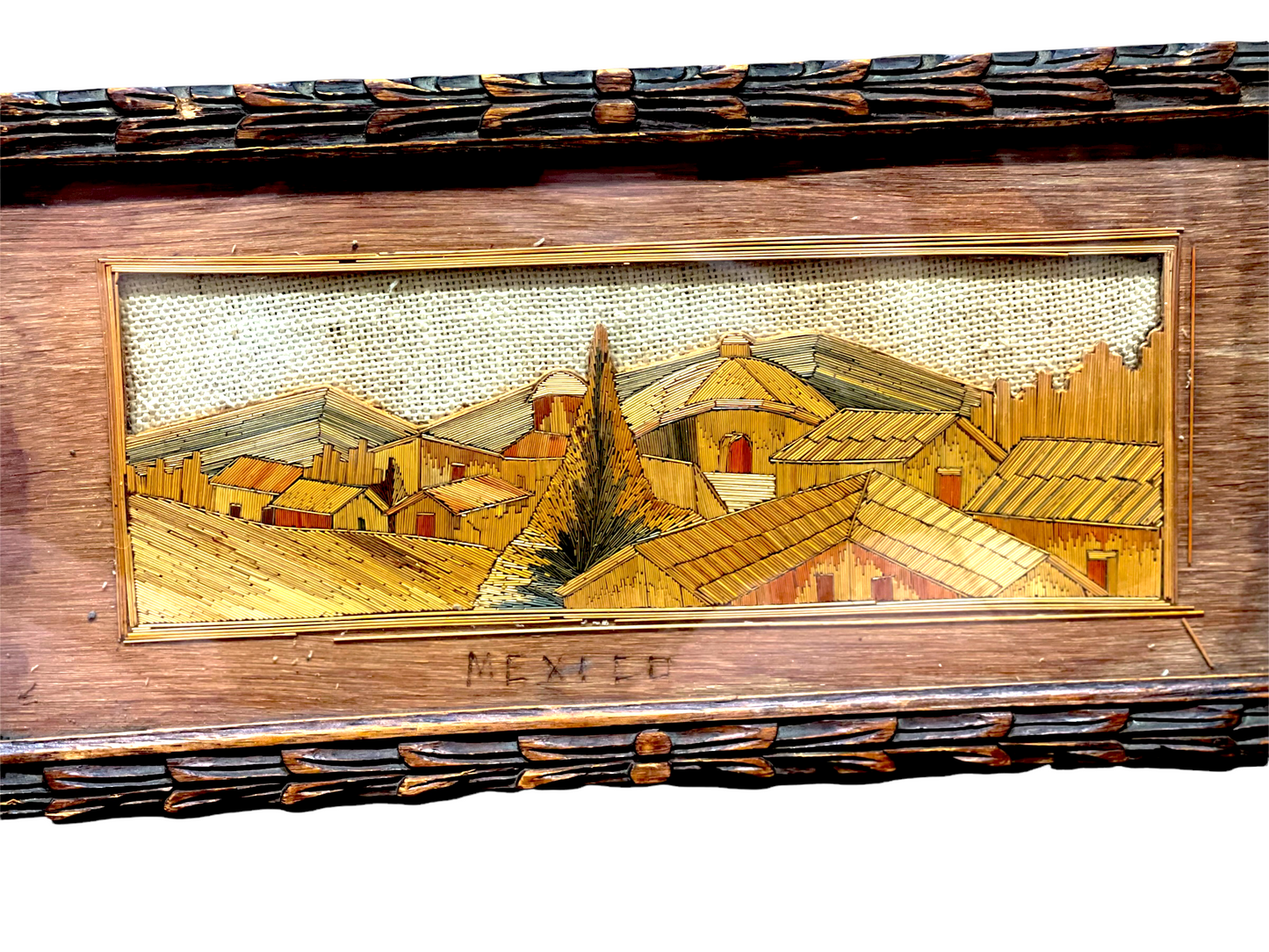 Vintage Folk Art Straw Beverage Tray Signed Mexico