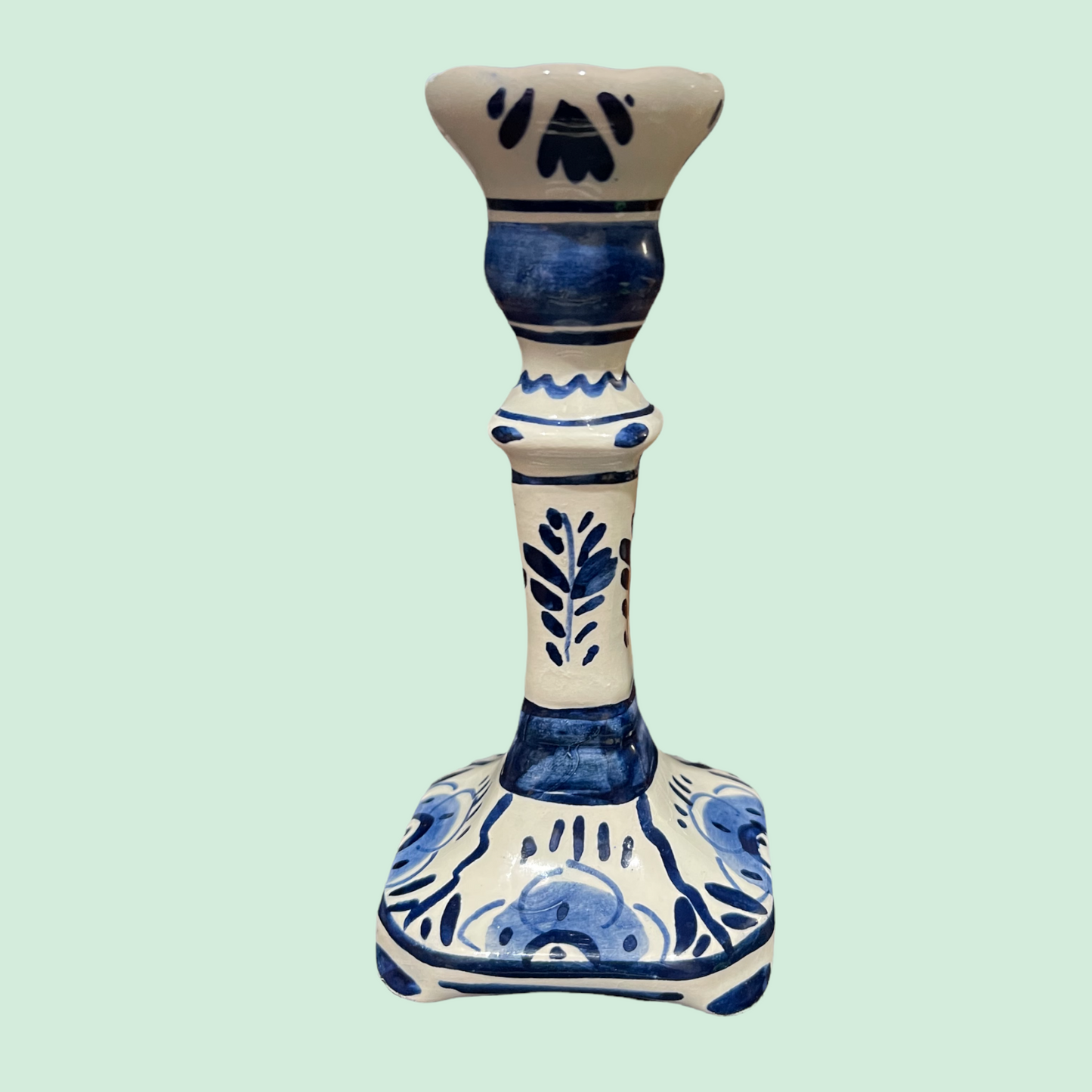 Antique Hand Painted Signed Delfts Blauw Candlestick Holder
