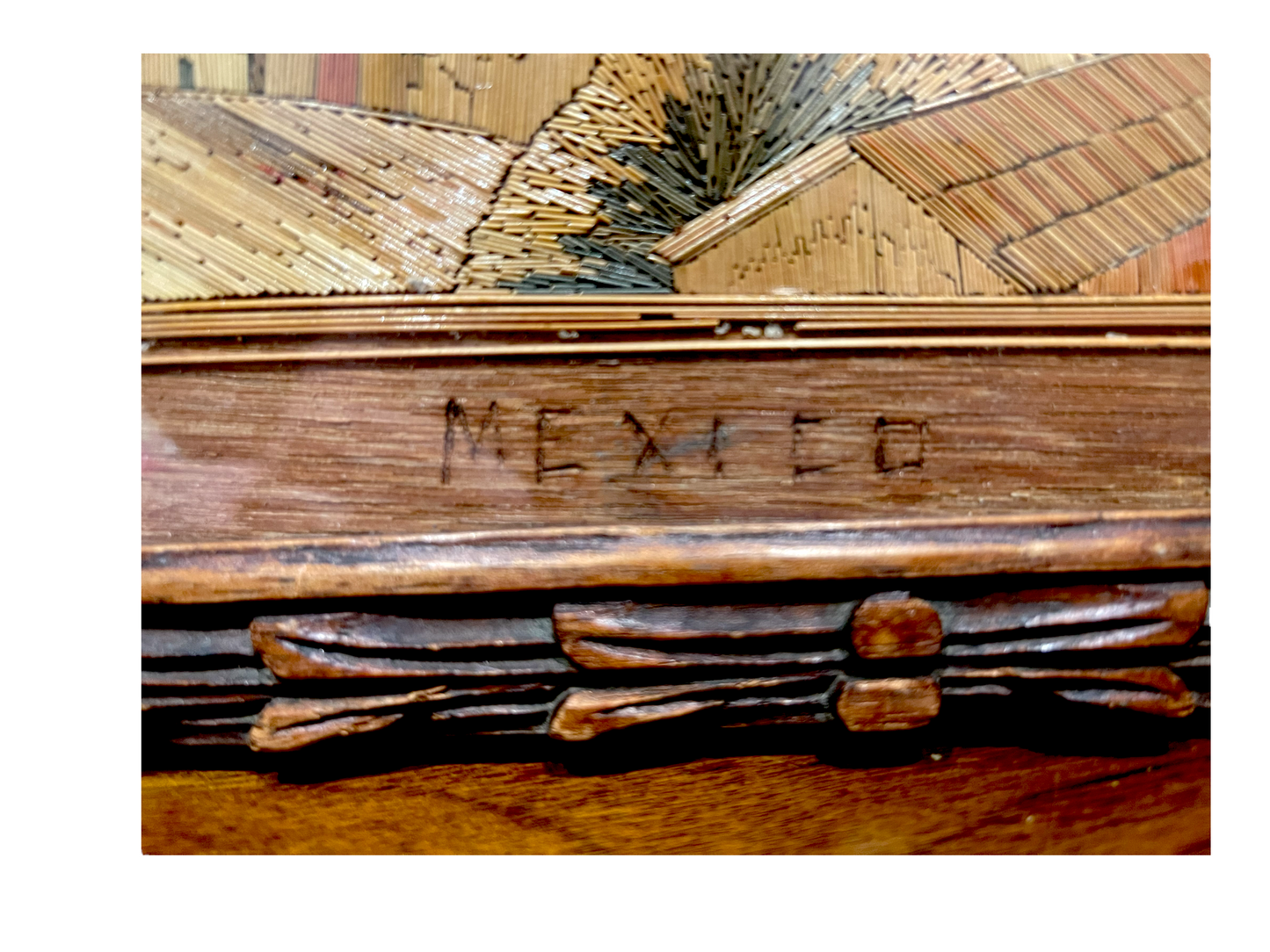Vintage Folk Art Straw Beverage Tray Signed Mexico