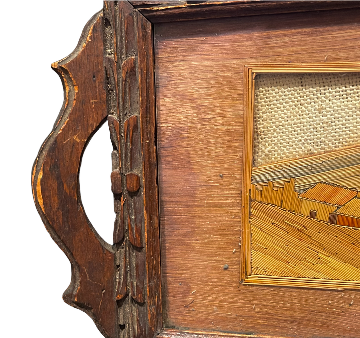 Vintage Folk Art Straw Beverage Tray Signed Mexico
