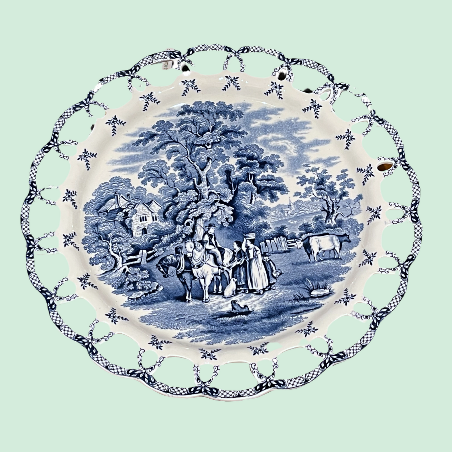 Antique Blue and White Booths “British Scenery” A8024 Pierced Dessert Plate