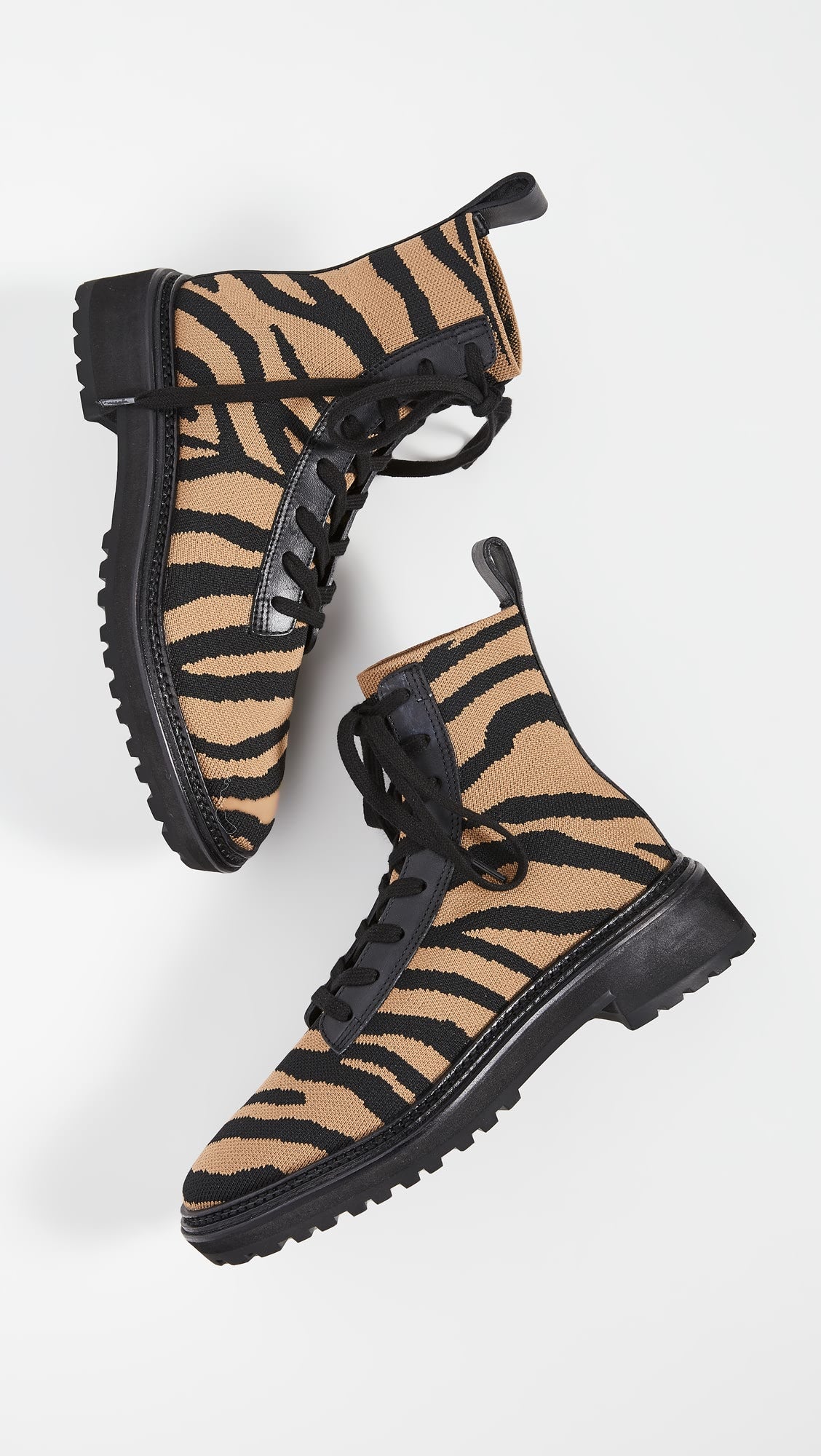 Loeffler Randall Brady Tiger Stripe Brown and Black Knit Lace-up Boots SIZE 7.5