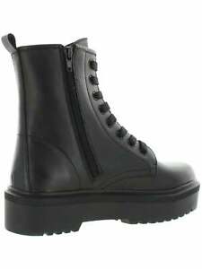 Aqua Womens Logan Leather Lace up Combat Boots Black
