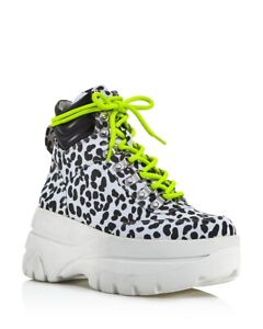 Aqua Womens Haly Suede Lace-up Platform Sneakers Black and White