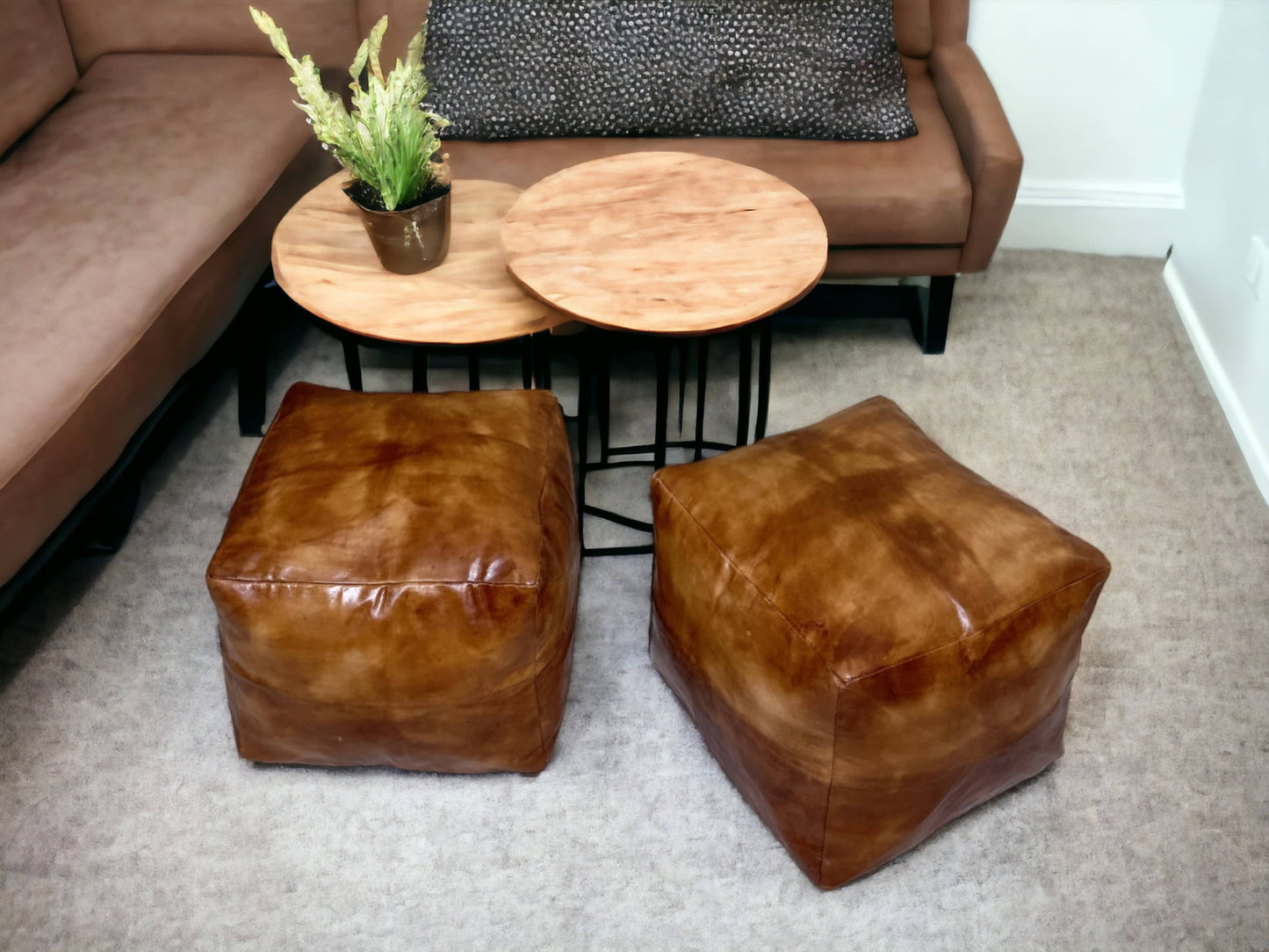 Simple Tabacco Square Moroccan Pouf: A Handcrafted Oasis of Comfort and Style