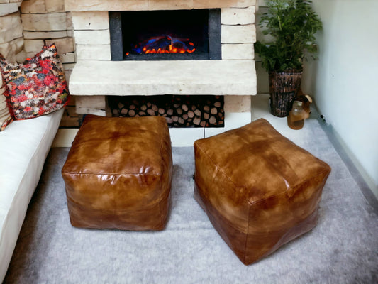 Simple Tabacco Square Moroccan Pouf: A Handcrafted Oasis of Comfort and Style