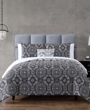 Amalie Reversible 12-Pc. Comforter Set - Charcoal/White