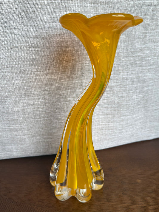 Yellow glass flower vase