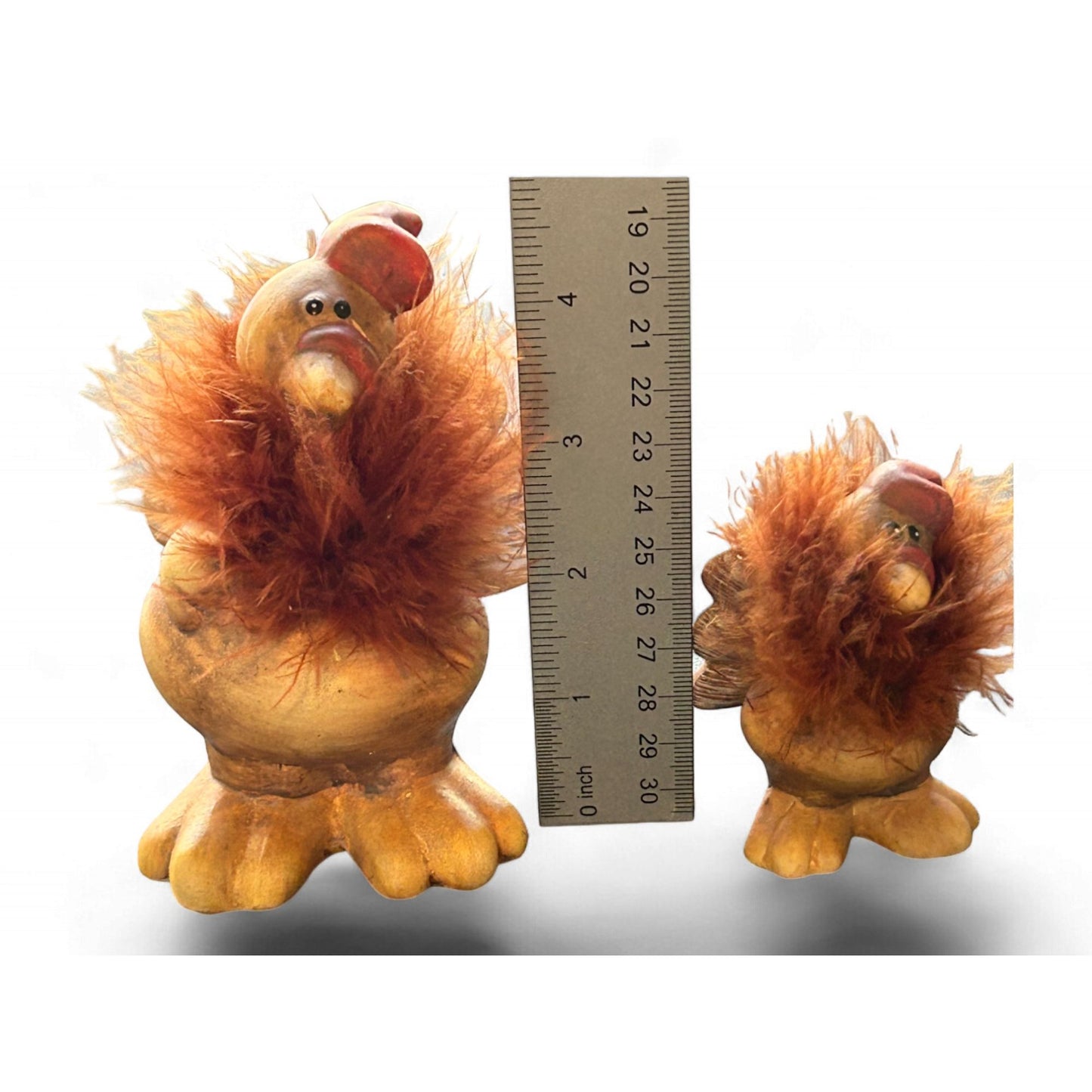 Vintage Ceramic Turkey Figurines With Feather Accents
