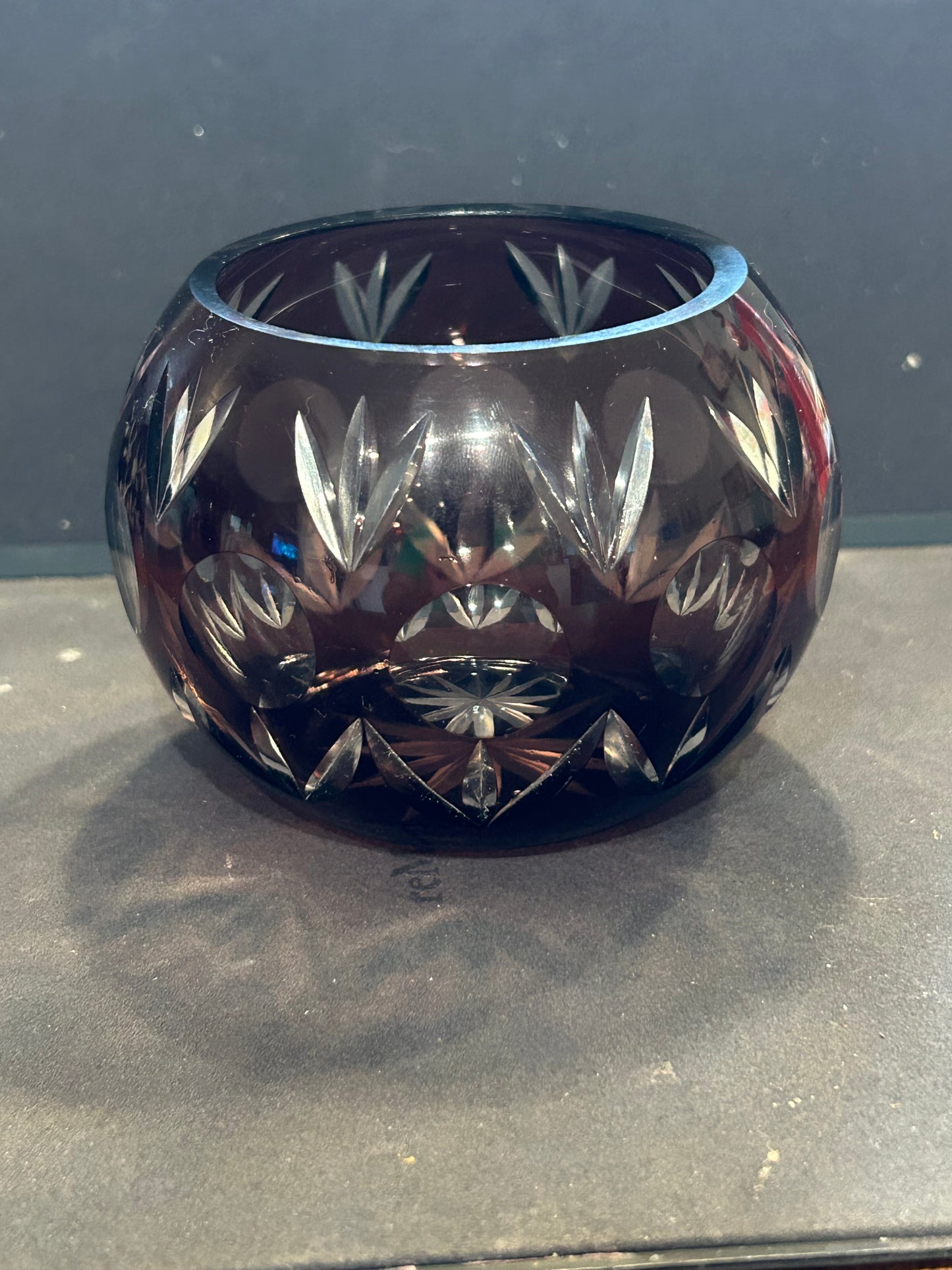 Cranberry cut glass votive candle holder