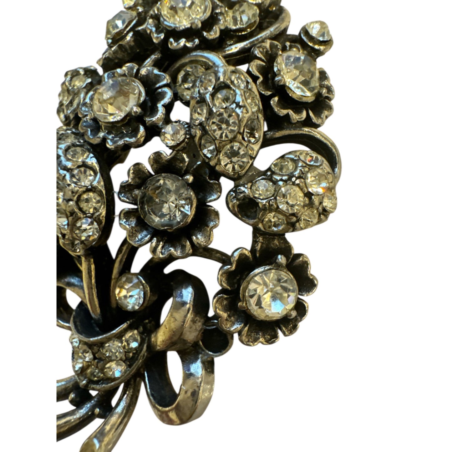 Vintage Hollycraft Rhinestone Floral Bouquet Brooch Pin Silver Tone Circa 1953