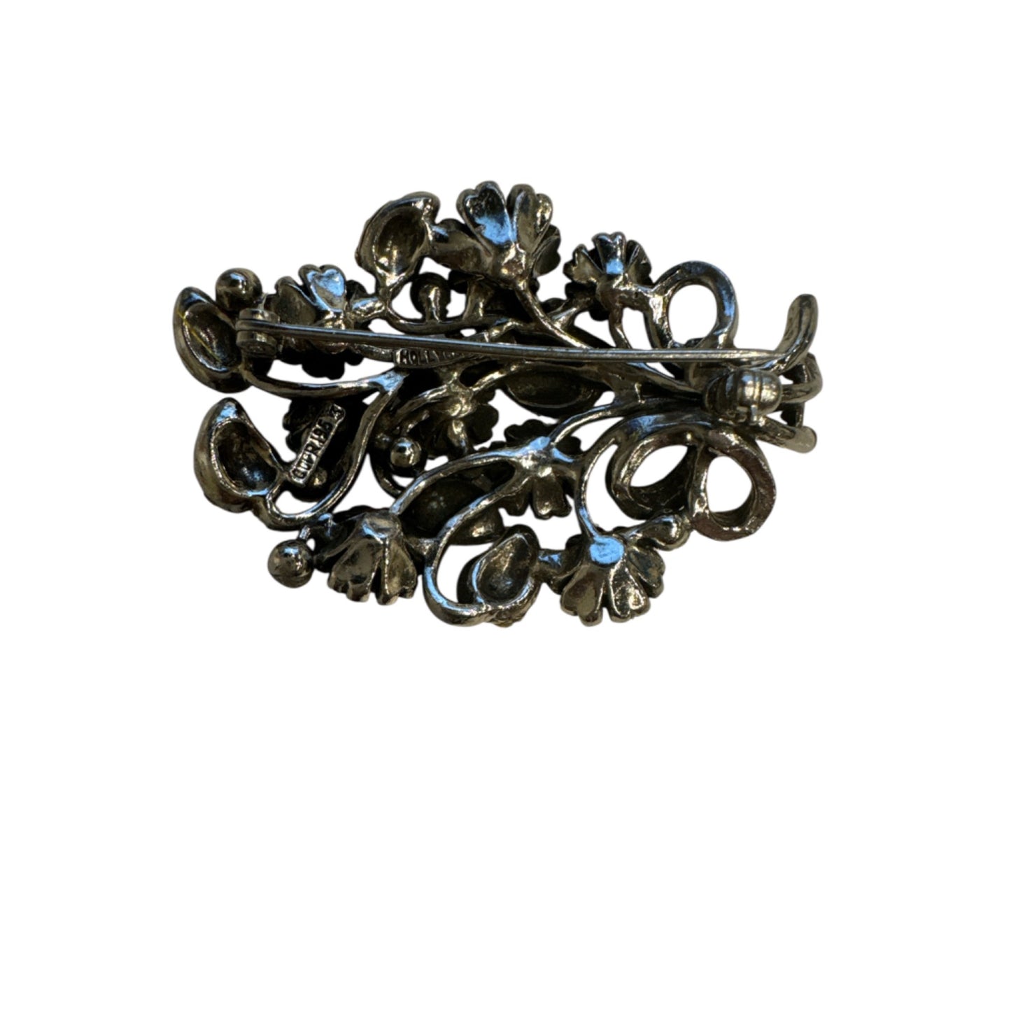 Vintage Hollycraft Rhinestone Floral Bouquet Brooch Pin Silver Tone Circa 1953