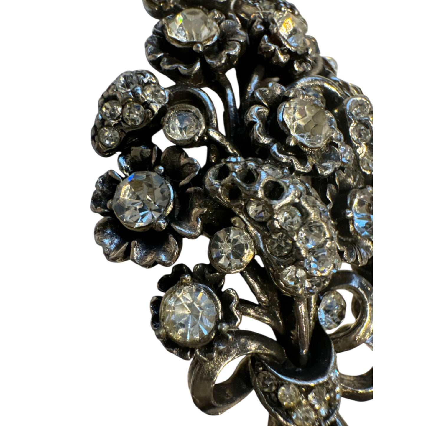 Vintage Hollycraft Rhinestone Floral Bouquet Brooch Pin Silver Tone Circa 1953