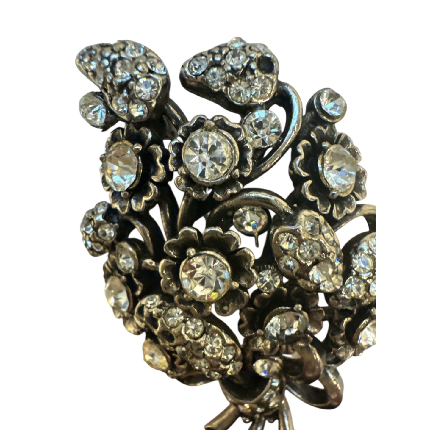 Vintage Hollycraft Rhinestone Floral Bouquet Brooch Pin Silver Tone Circa 1953