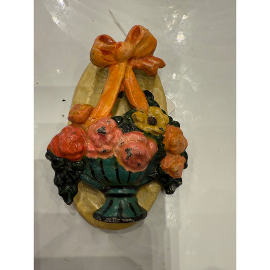 Vintage Hubley Cast Iron Floral Wall Plaque With Raised Flower Basket Design