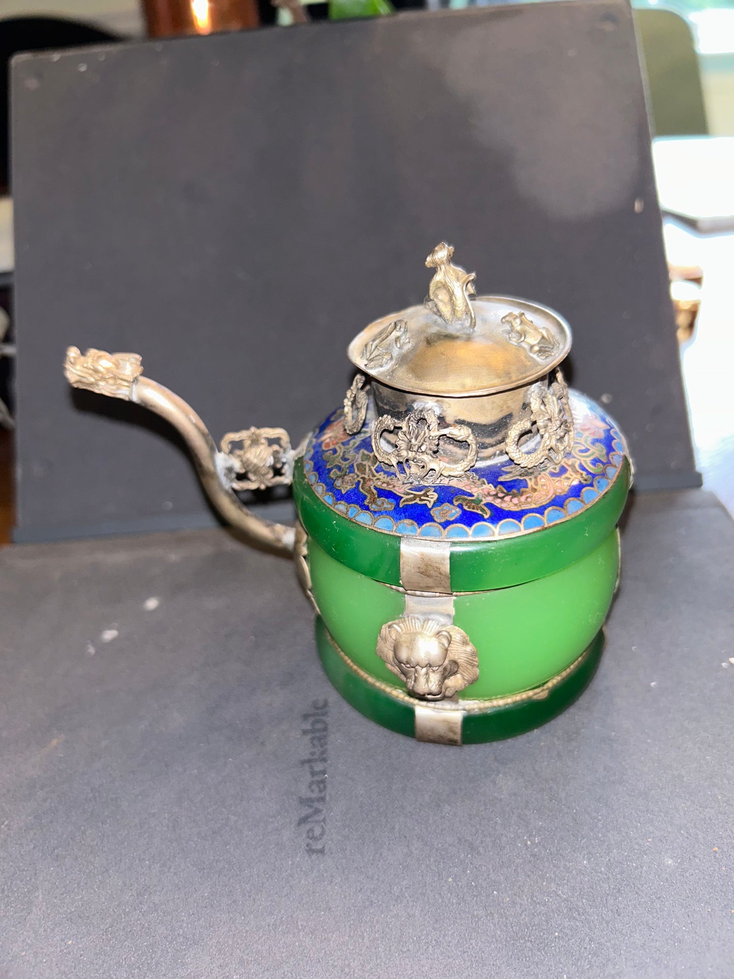 Vintage Tibetan Jade Teapot, Dragon Style with cap