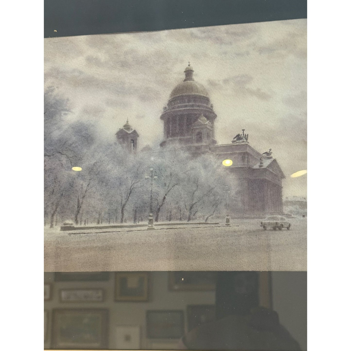 Watercolor Painting Of St. Isaacs Cathedral In Winter Signed Dublikiy E 1993