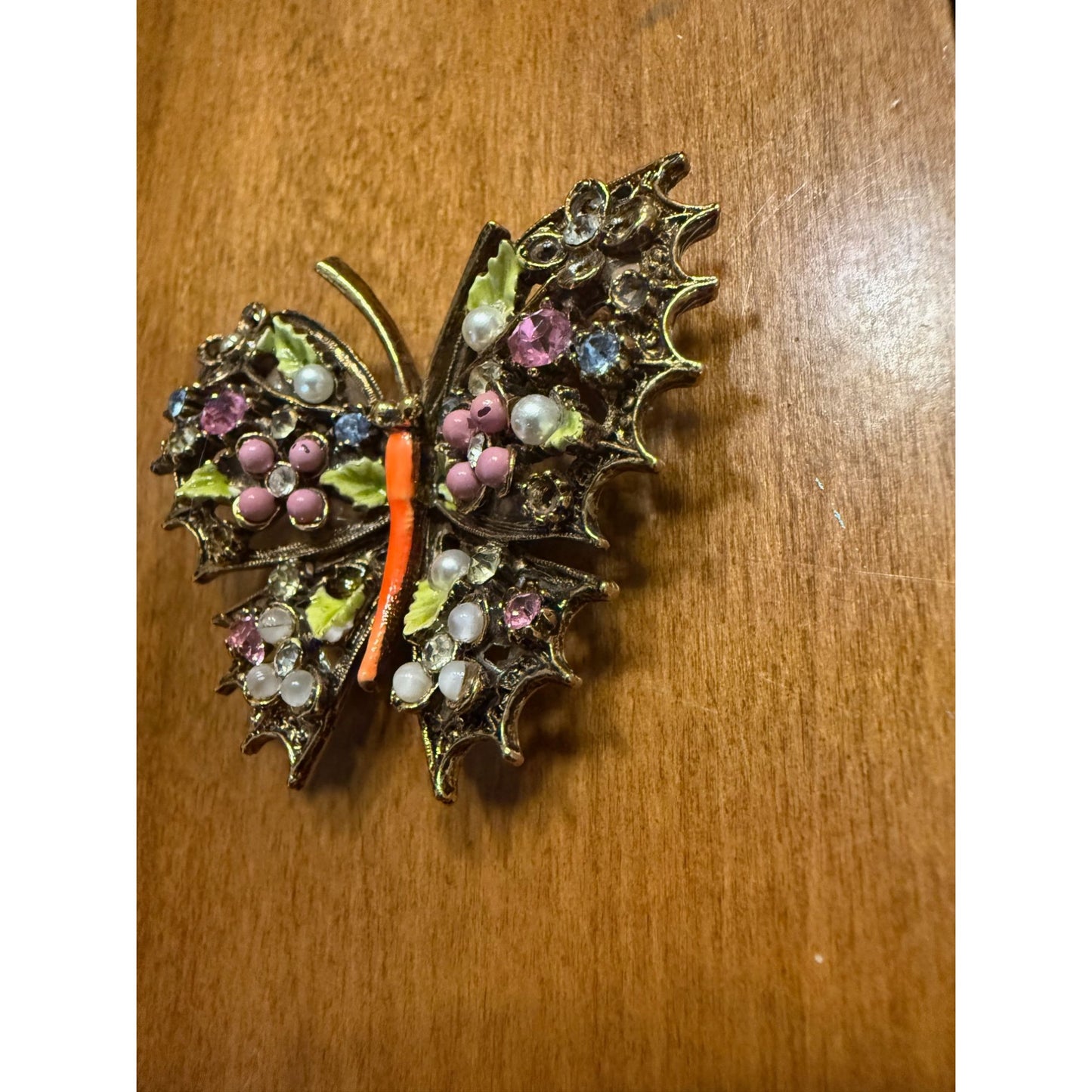 Vintage ART Butterfly Brooch With Rhinestones & Enamel Accents
