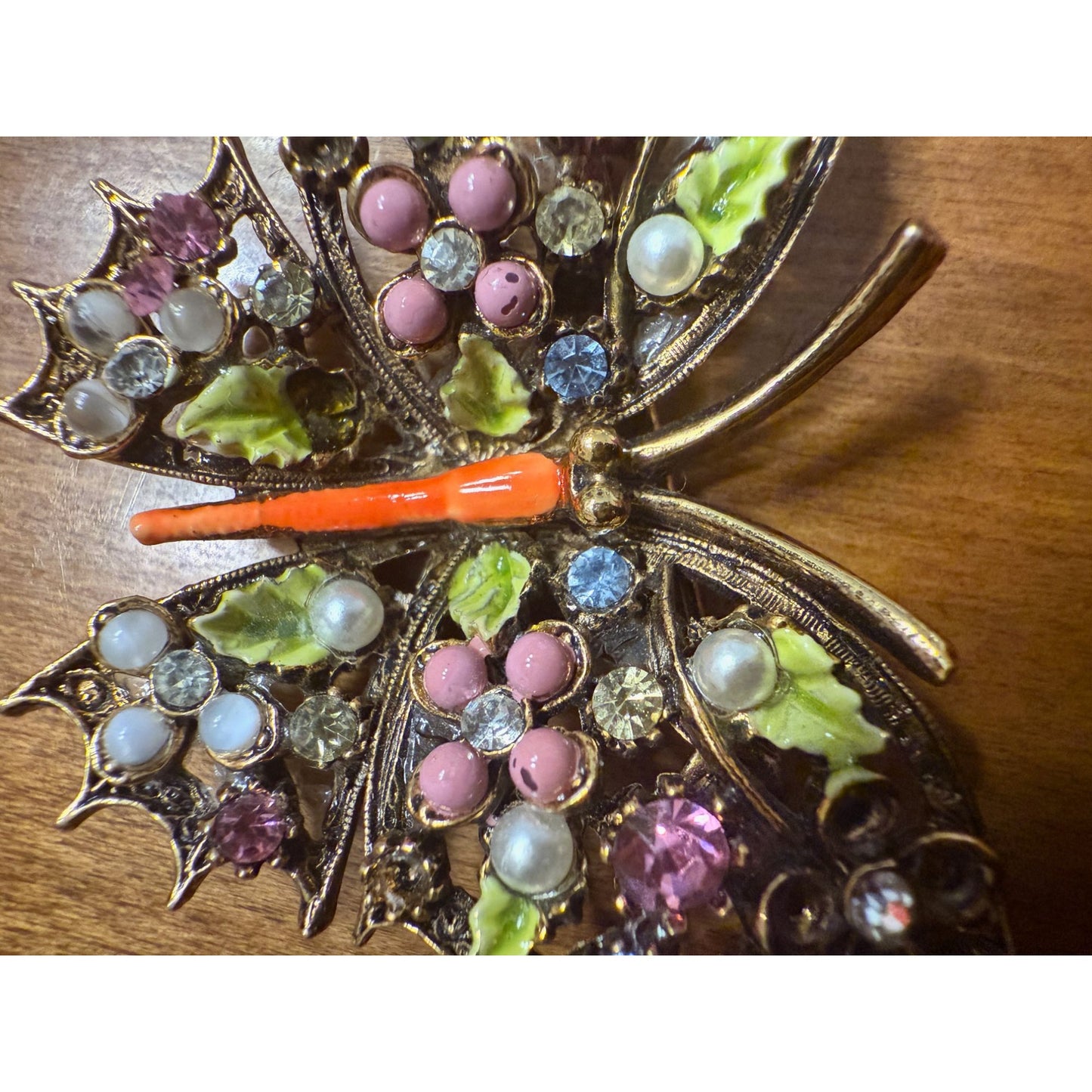 Vintage ART Butterfly Brooch With Rhinestones & Enamel Accents