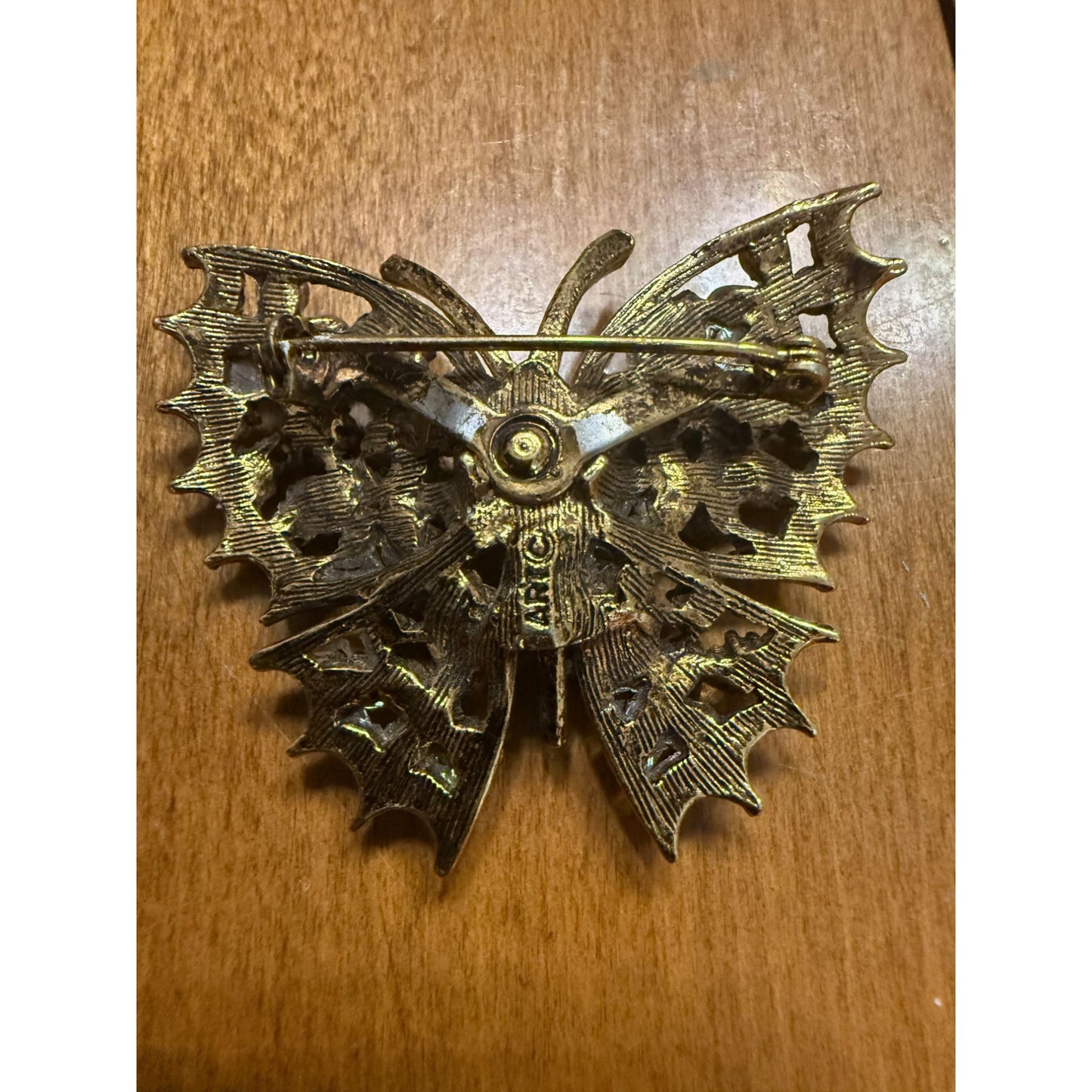 Vintage ART Butterfly Brooch With Rhinestones & Enamel Accents