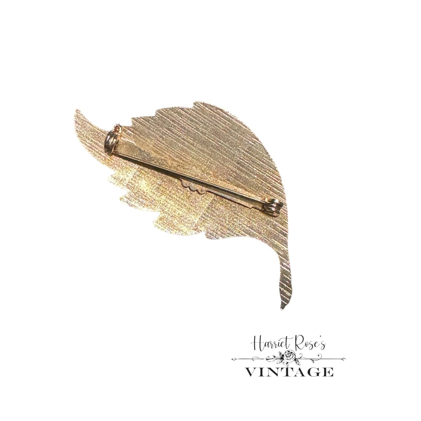 Vintage Green Enamel Leaf Brooch Pin With Gold-Tone Backing