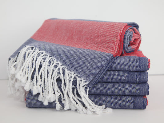 MONACO RED NAVY STRIPE TURKISH TOWEL