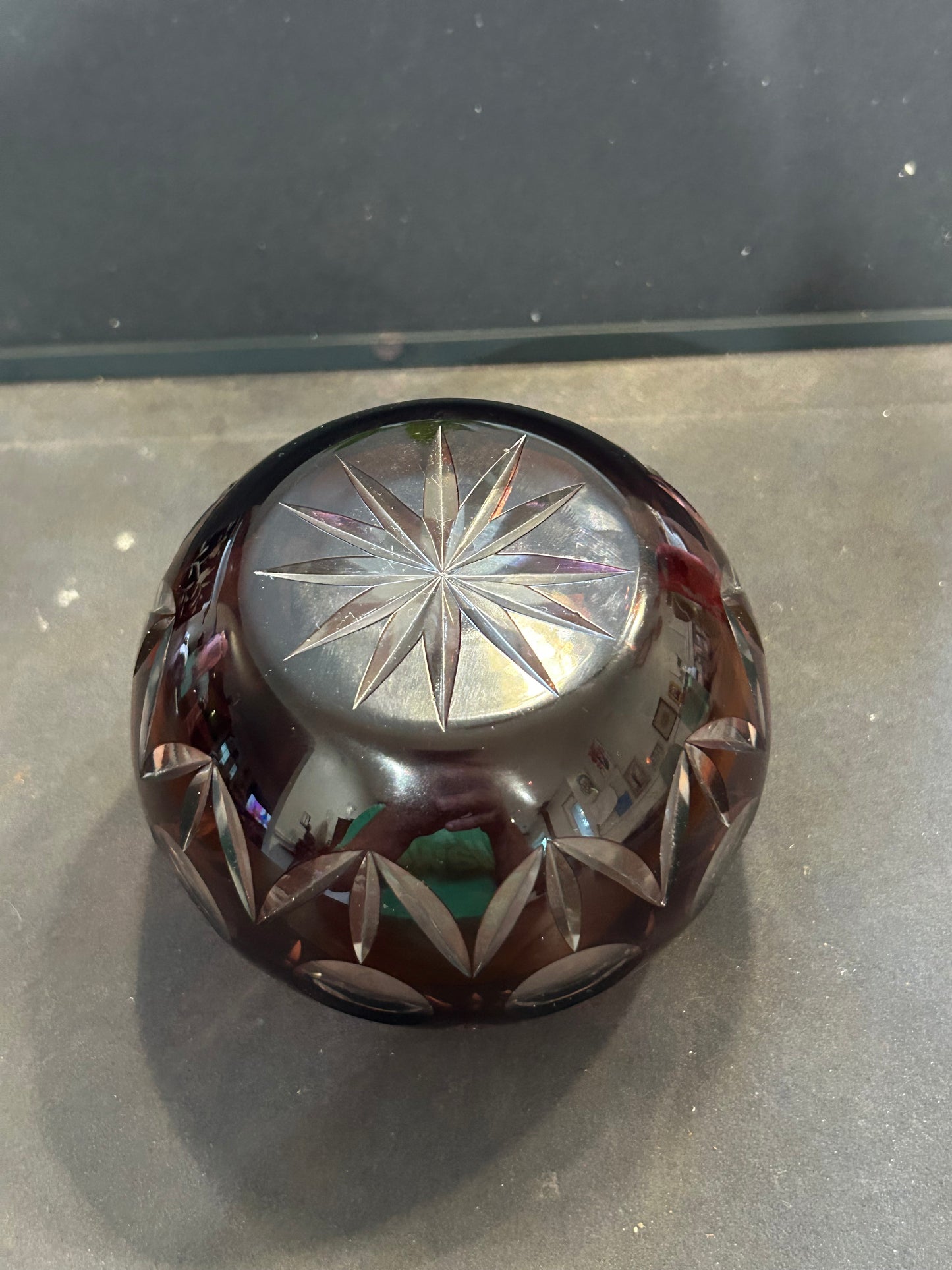 Cranberry cut glass votive candle holder
