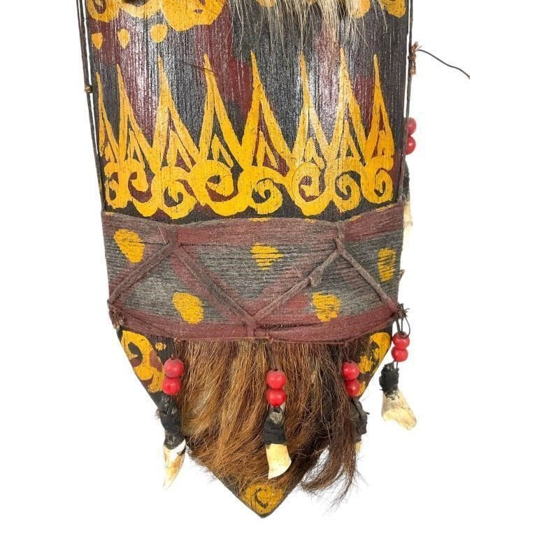 Vintage Handcrafted Tribal Ceremonial Sword & Sheath With Ornate Design Bone & Bead Details Wooden Handle Painted Art
