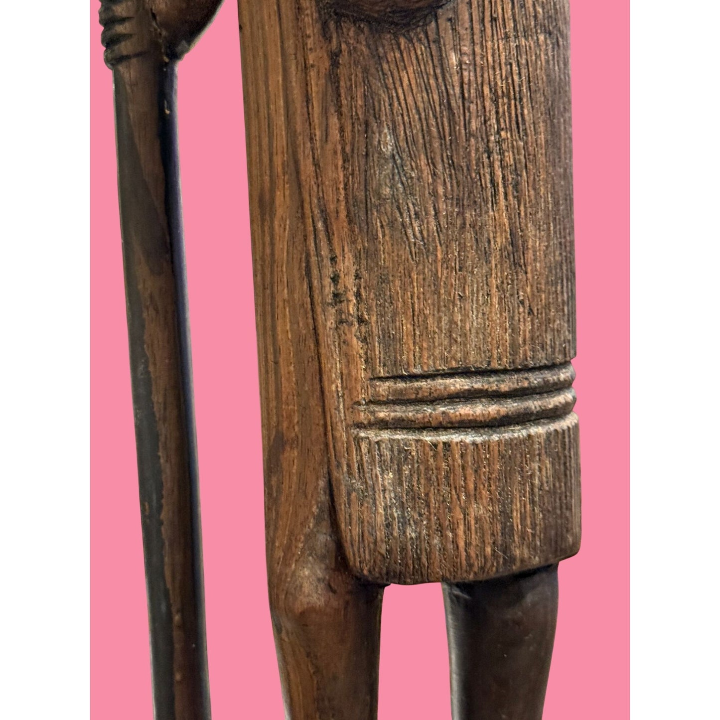 Vintage Hand-Carved Wooden Tanzanian Figurine With Spear Tanganyika 1964