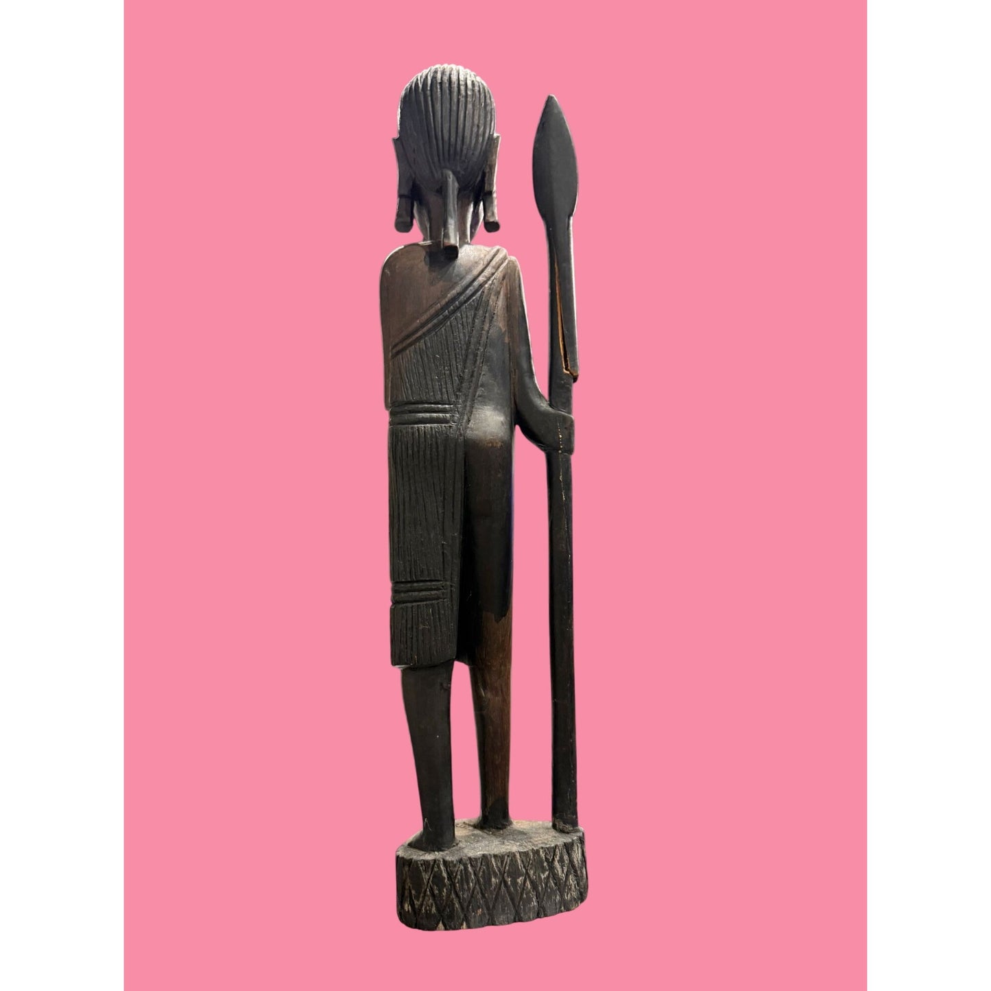 Vintage Hand-Carved Wooden Tanzanian Figurine With Spear Tanganyika 1964