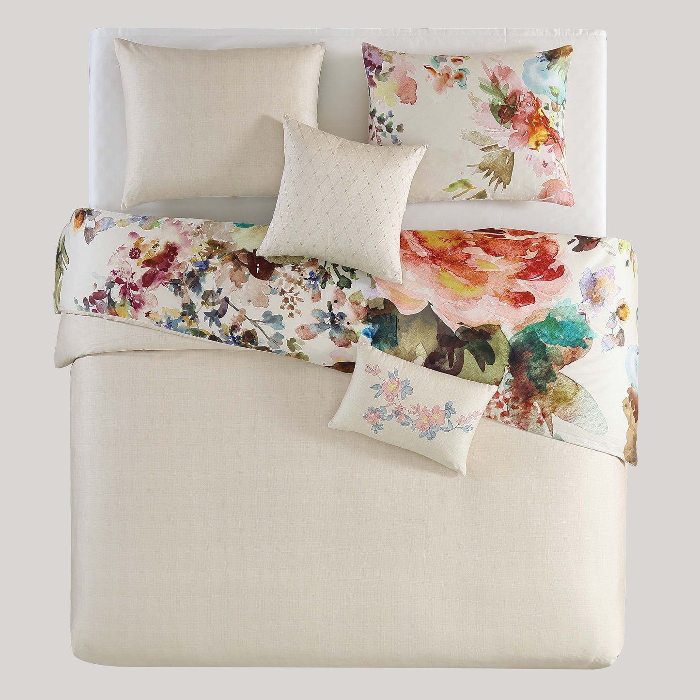 Bebejan Antique Flowers Ivory 5 Piece Reversible Comforter Set