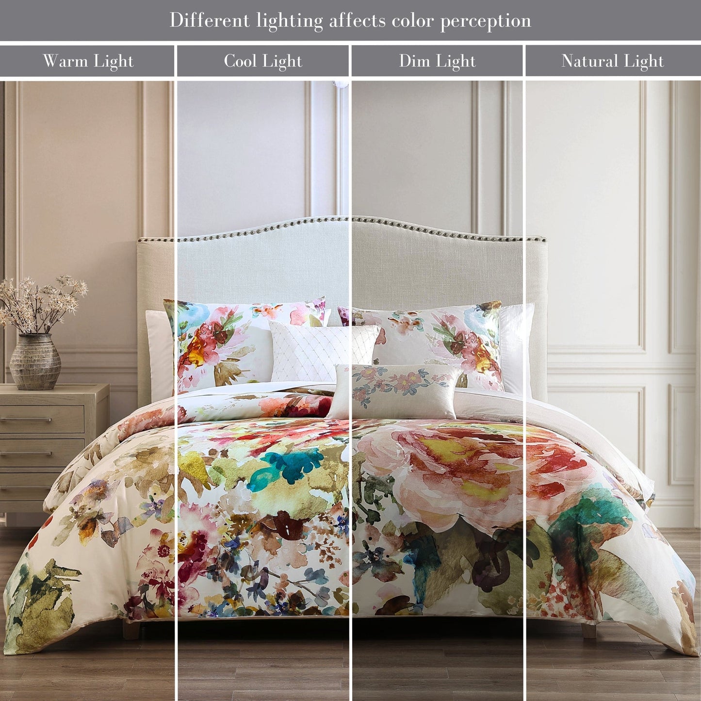 Bebejan Antique Flowers Ivory 5 Piece Reversible Comforter Set