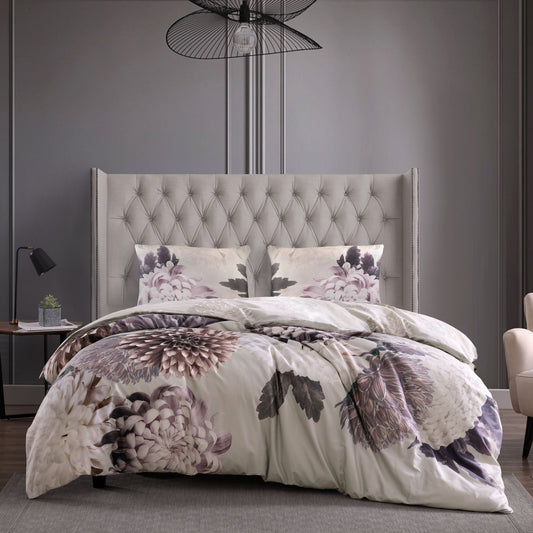 Bebejan Dahlia Purple 200 Thread Count 100% Cotton Sateen 3 Piece Reversible Duvet Cover Set