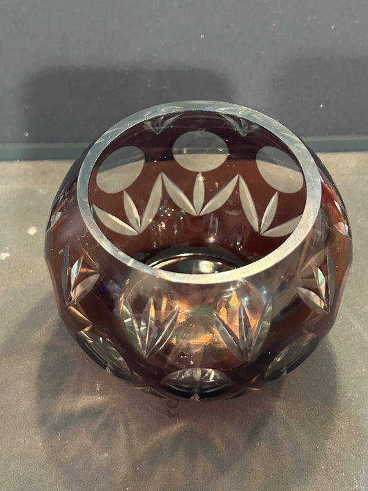 Cranberry cut glass votive candle holder